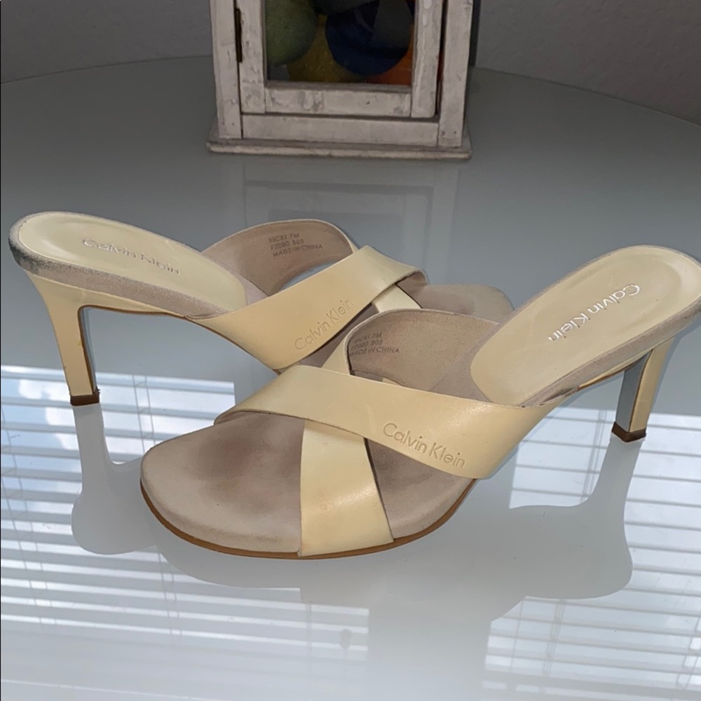 Calvin Klein Cream High Heel Sandals with Crisscross Straps